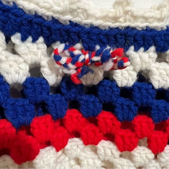 Handmade Crochet Granny Square Tank - Vintage 70s Style - Medium Red White Blue - Picture 2 of 5